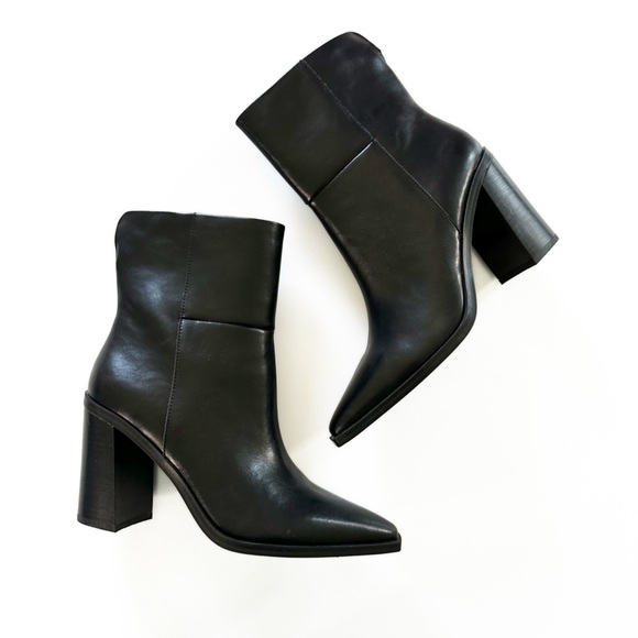 Steve Madden Black Leather Snip Toe Western Heeled Boots Booties Womens 10 New - Picture 1 of 10